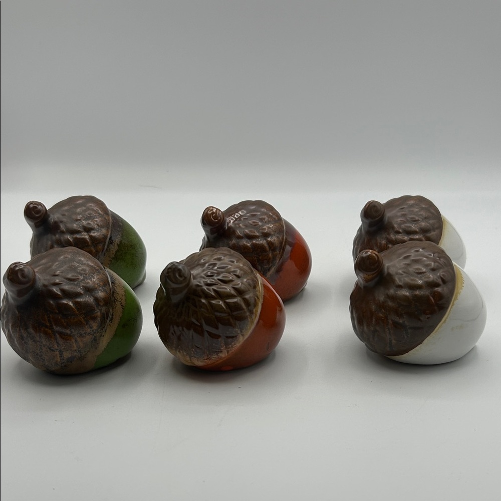 Ceramic Acorn decor - Brown, Green, Orange, White